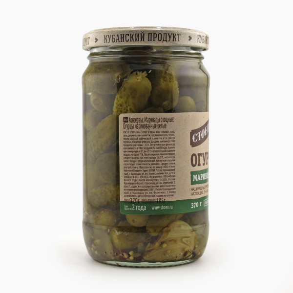 Огурцы СТОЕВЪ маринованные 3-6 см  370 гр ст/б